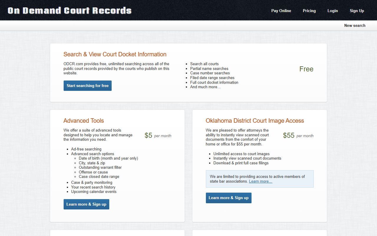 ODCR pricing page for Jefferson County court records search