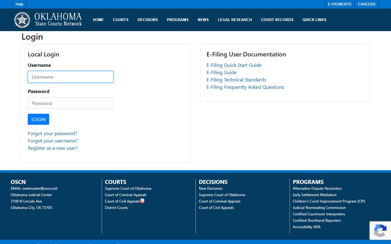 Oklahoma court e-filing portal for Jefferson County court records
