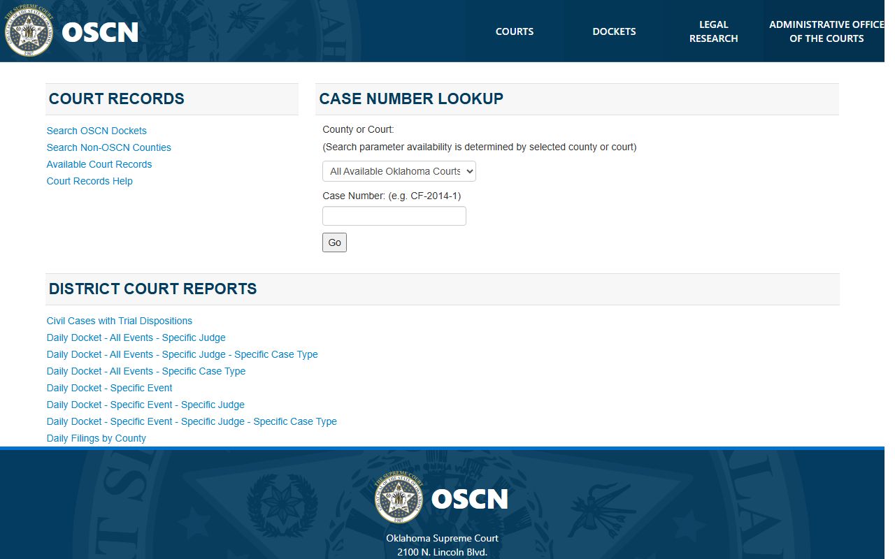 Jefferson County court records docket search on OSCN
