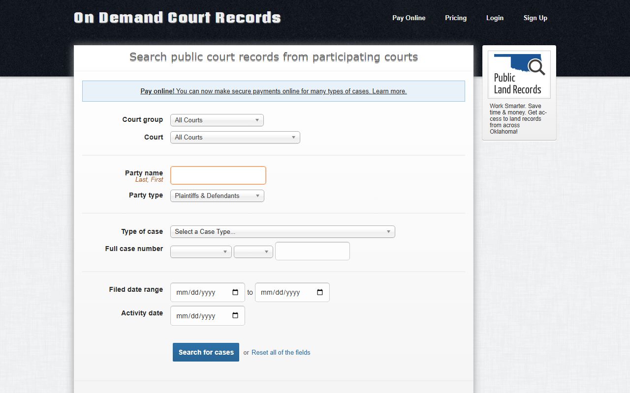 Jefferson County court records search filters on ODCR