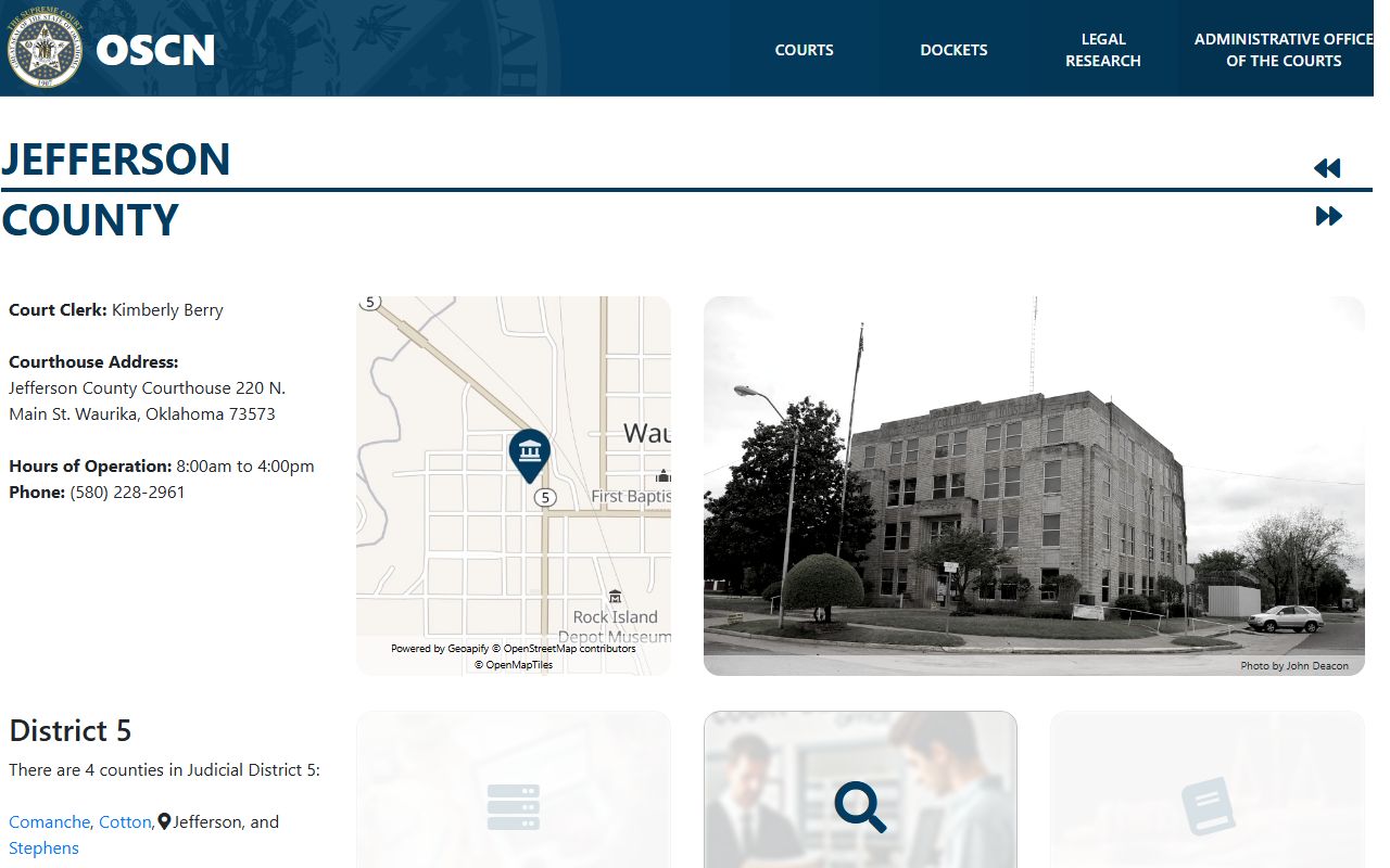 Jefferson County court records and District Court page on OSCN